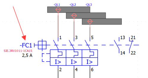 Motorschutzschalter mit Klasse und Unterklasse nach DIN EN 81346